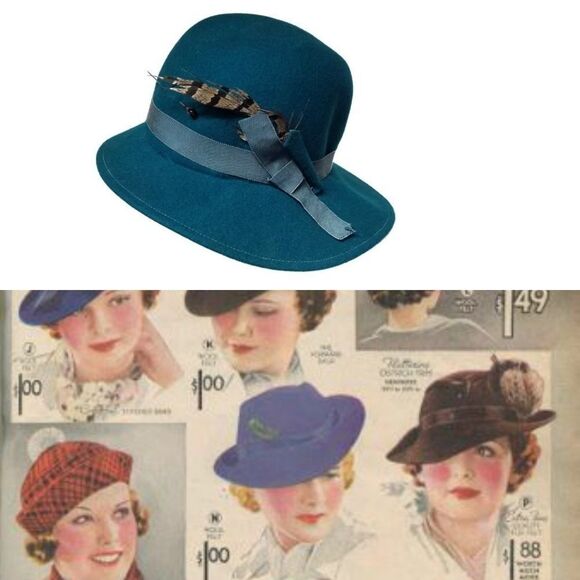 𝅺VTG 50s Peachfeld Wool Turquoise Feather Fedora - Picture 1 of 8